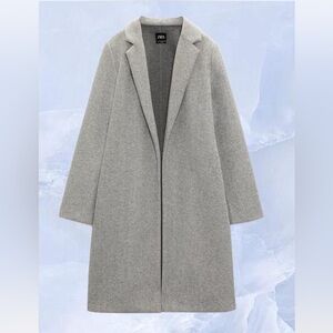 Zara Gray Tailored Open-Front Long Coat